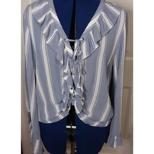 American Eagle Chambray white striped peasant top